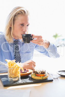 Man having coffee and breakfast