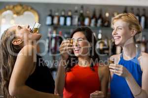 Female friends having tequila shot