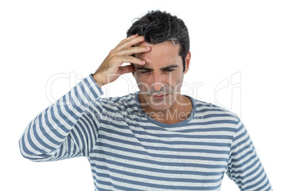 Stressed mid adult man against white background