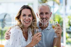 Happy mature couple holding wineglass