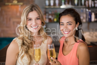 Portrait of two women holding a glass of champagne