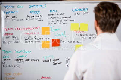 Businessman looking at whiteboard in office