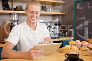 Waiter using digital tablet