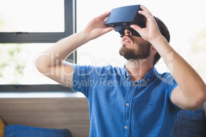 Close-up of man using virtual reality glasses