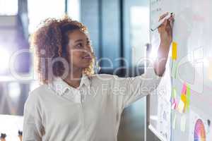 Woman writing on whiteboard