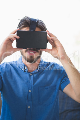 Close-up of man using virtual reality glasses