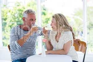 Mature couple drinking white wine