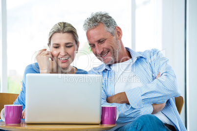 Mature couple using laptop at home