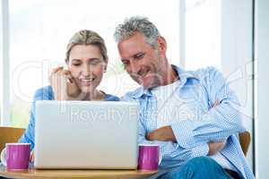 Mature couple using laptop at home