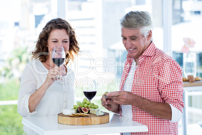 Happy couple at restaurant