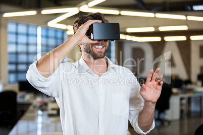 Businessman wearing virtual reality simulator