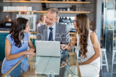 Business colleagues discussing over a laptop