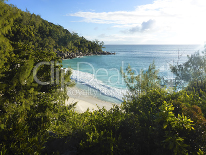 Beautiful view to the beach of Anse Georgette, Seychelles