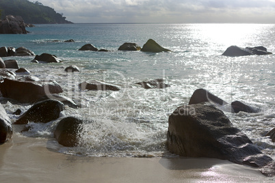 Rough waves at Anse Lazio, Praslin island, Seychelles