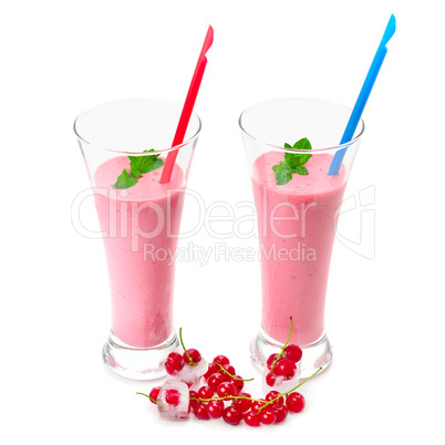 berries smoothies and red currants isolated on white background