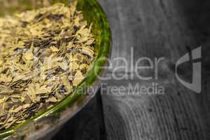 Dried green tea leaves
