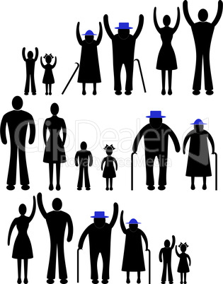 Happy Family Father Mother Grandmother Grandfather Children Son Daughter Baby Infant Toddler Old Man Woman Grandchildren Husband Wife Parent Together Icon Sign Symbol Pictogram