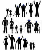 People silhouette family icon. Person vector woman, man. Child, grandfather, grandmother generation illustration.
