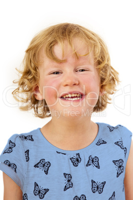 Portrait of a girl with blond hair and blue eyes