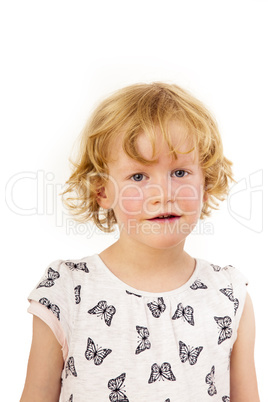 Portrait of a girl with blond hair and blue eyes