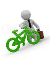 Businessman with green bike icon, 3d rendering