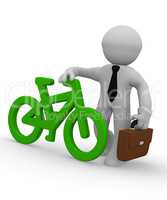 Businessman with a green bike icon, 3d rendering
