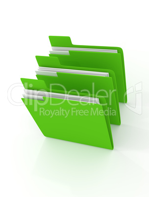 Three green folder 3d rendering