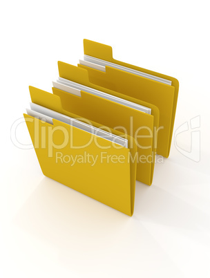 three yellow folder on white