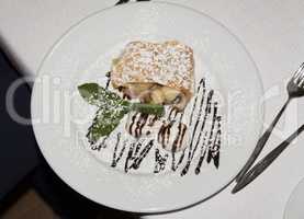 Apple Pie Dessert strudel cake charlotte with Ice Cream mint photo