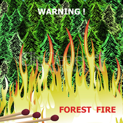 Forest fire, wildfire burning tree in red and orange color vector