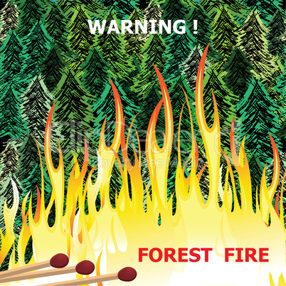 Forest fire, wildfire burning tree in red and orange color vector
