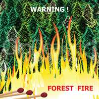 Forest fire, wildfire burning tree in red and orange color vector