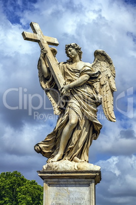 Angel with the Cross statue on the Ponte Sant' Angelo bridge, Rome, Italy