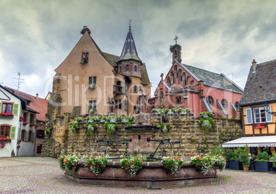 Saint-Leon fountain in Eguisheim, Alsace, France