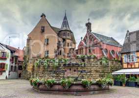 Saint-Leon fountain in Eguisheim, Alsace, France