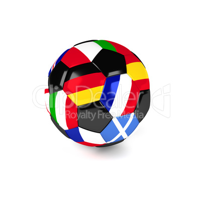 Soccer ball with European flags, 3d rendering