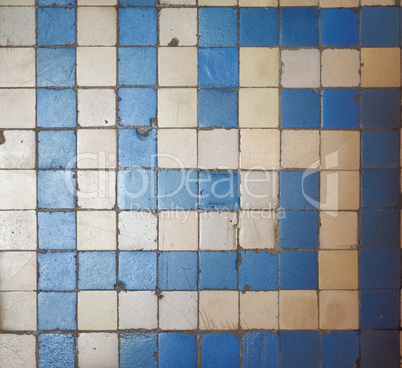 Blue and white mosaic floor background