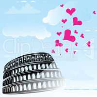 Colosseum and the heart Love Rome, Italy, vector illustration