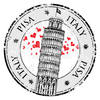 Stamp Pisa tower in Italy, vector