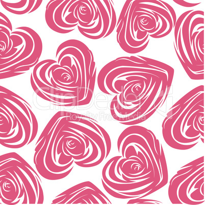 Pink art vector heart, rose pattern. Seamless flower background pattern. Fabric texture. Floral vintage design. Pretty cute wallpaper. Romantic cartoon feminine filigree tile.