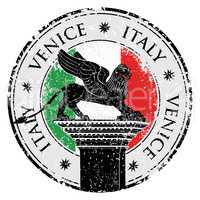 Grunge stamp of Venice, flag of Italy inside, vector illustration