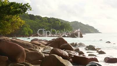 Tropical landscape of the coast of Anse Lazio, Prasin island, Seychelles