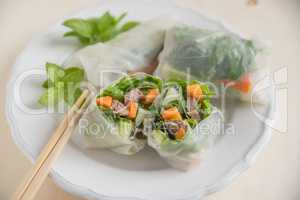Asiatische Reispapier Rollen mit Rindfleisch und Gemüse