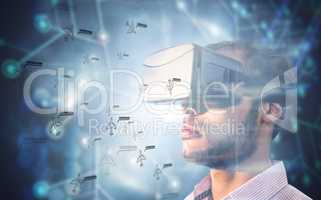 Composite image of close up of businessman holding virtual glass