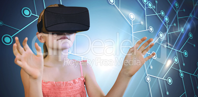 Composite image of little girl holding virtual glasses