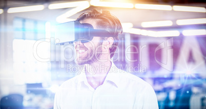 Businessman using virtual reality simulator