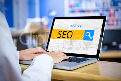 Composite image of logo of a search bar in which seo is written