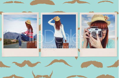 Composite image of hipster woman sitting on her suitcase