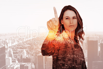Composite image of concentrated pretty hipster pointing Composite image of concentrated pretty hipster pointing