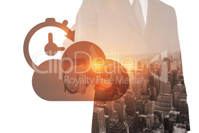 Composite image of businessman pointing